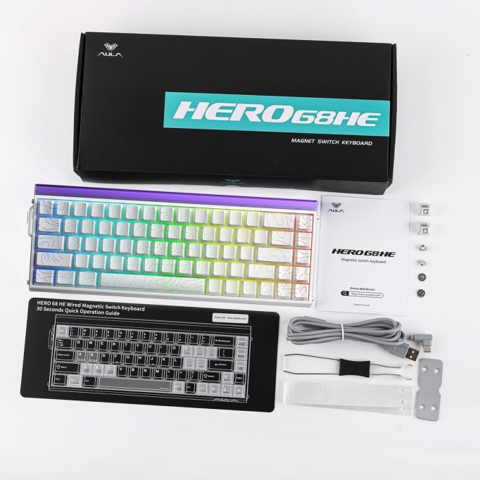 Aula Hero68 He Manyetik Klavye Rapid Trigger Black King Switch 8000Hz RGB Neon TKL Hot Swap Oyuncu Klavyesi Desenli Beyaz
