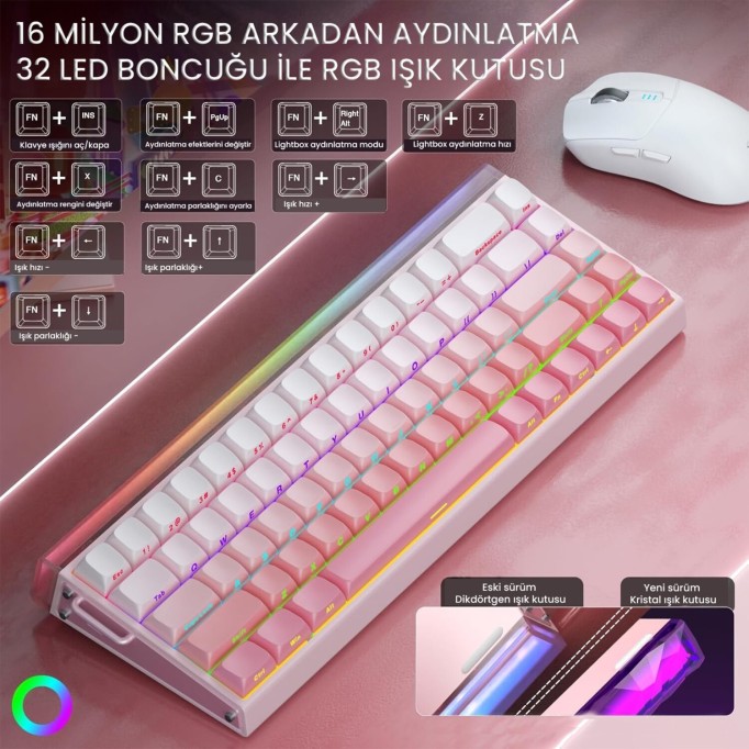 Aula Hero68 He Manyetik Klavye Rapid Trigger Black King Switch 8000Hz RGB Neon TKL Hot Swap Oyuncu Klavyesi Pembe