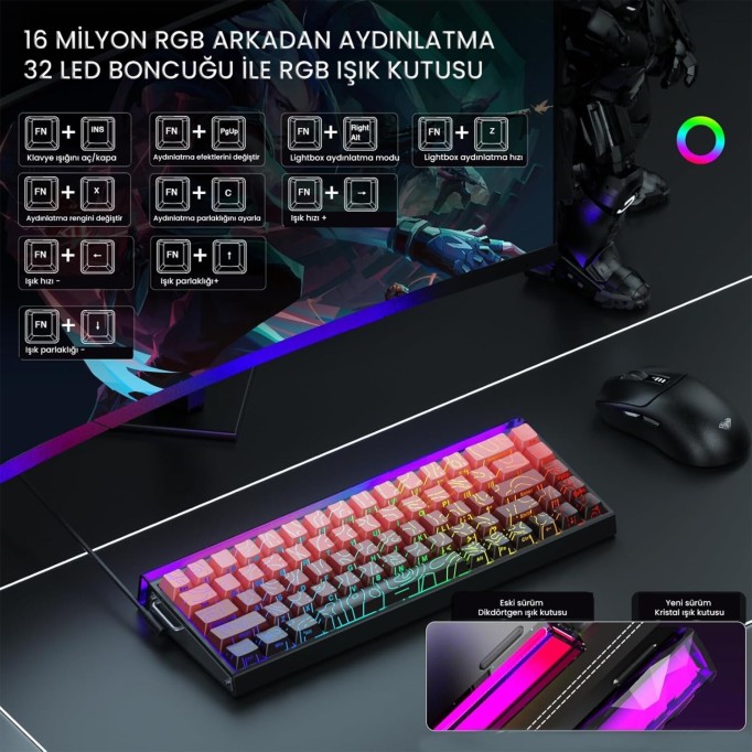Aula Hero68 He Manyetik Klavye Rapid Trigger Dragon King Switch 8000Hz RGB Neon TKL Hot Swap Oyuncu Klavyesi Kırmızı