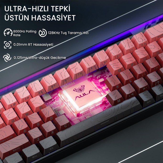 Aula Hero68 He Manyetik Klavye Rapid Trigger Dragon King Switch 8000Hz RGB Neon TKL Hot Swap Oyuncu Klavyesi Kırmızı