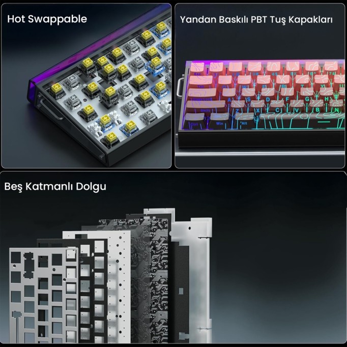 Aula Hero68 He Manyetik Klavye Rapid Trigger Dragon King Switch 8000Hz RGB Neon TKL Hot Swap Oyuncu Klavyesi Kırmızı