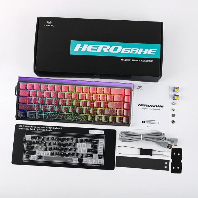 Aula Hero68 He Manyetik Klavye Rapid Trigger Dragon King Switch 8000Hz RGB Neon TKL Hot Swap Oyuncu Klavyesi Kırmızı