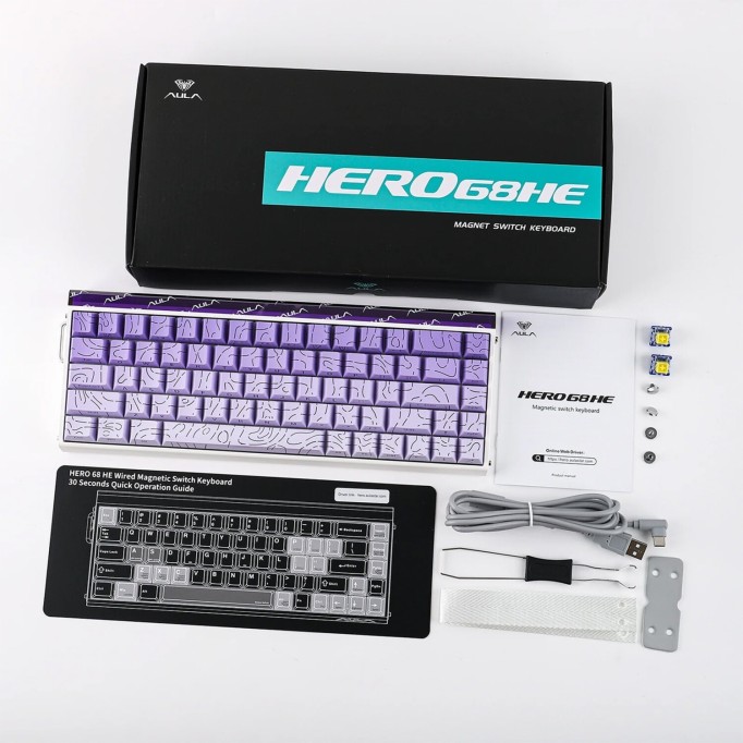 Aula Hero68 He Manyetik Klavye Rapid Trigger Dragon King Switch 8000Hz RGB Neon TKL Hot Swap Oyuncu Klavyesi Mor
