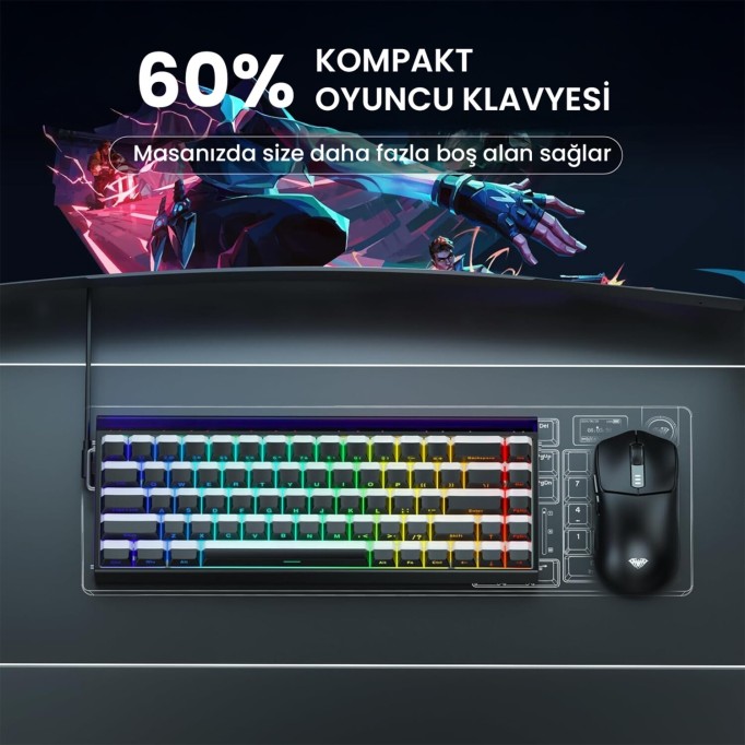 Aula Hero68 He Manyetik Klavye Rapid Trigger Jade King Switch 8000Hz RGB Neon TKL Hot Swap Oyuncu Klavyesi Siyah