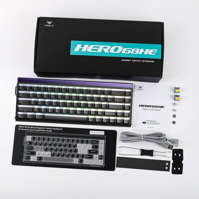 Aula Hero68 He Manyetik Klavye Rapid Trigger Jade King Switch 8000Hz RGB Neon TKL Hot Swap Oyuncu Klavyesi Siyah