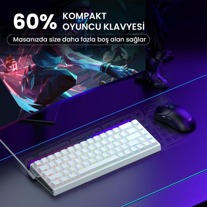 Aula Hero68 He Manyetik Klavye Rapid Trigger Meteor Switch 8000Hz RGB Neon TKL Hot Swap Oyuncu Klavyesi Beyaz