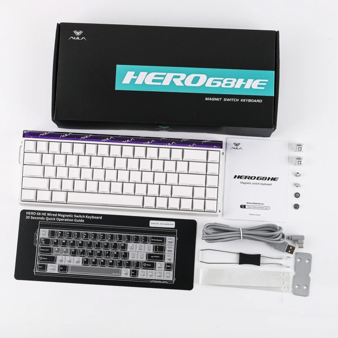 Aula Hero68 He Manyetik Klavye Rapid Trigger Meteor Switch 8000Hz RGB Neon TKL Hot Swap Oyuncu Klavyesi Beyaz