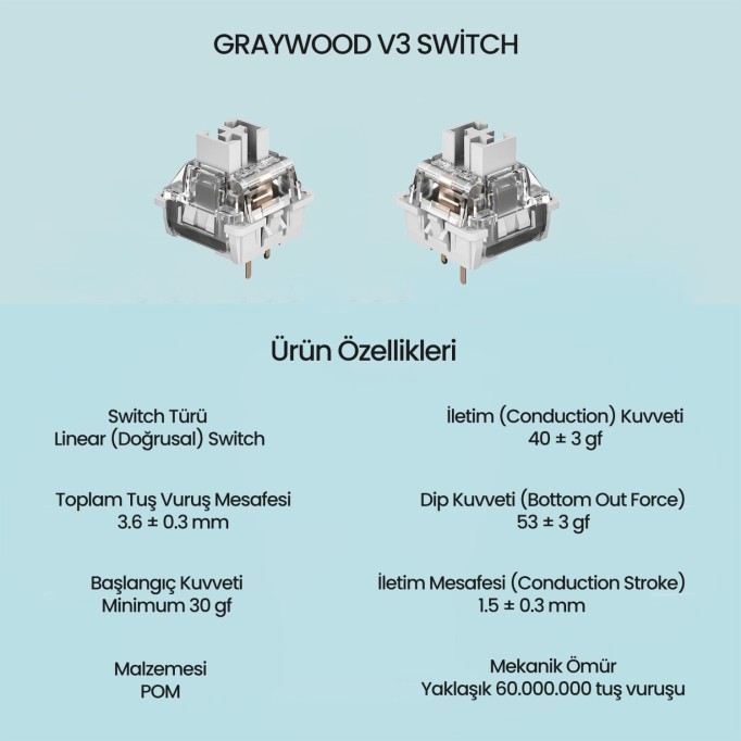 Aula Leobog GrayWood V3 Lineer Mekanik Switch 100 Adet