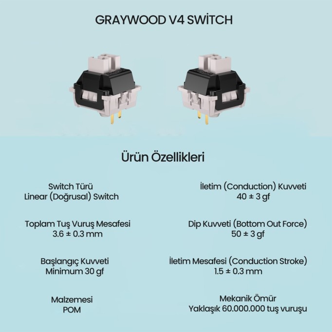 Aula Leobog GrayWood V4 Lineer Mekanik Switch 100 Adet
