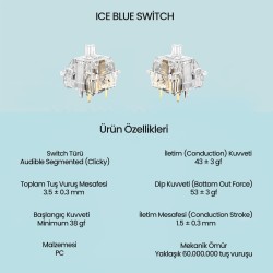 Aula Leobog Ice Blue Clicky Mekanik Switch 100 Adet Aula Leobog Ice Blue Clicky Mekanik Switch 100 Adet