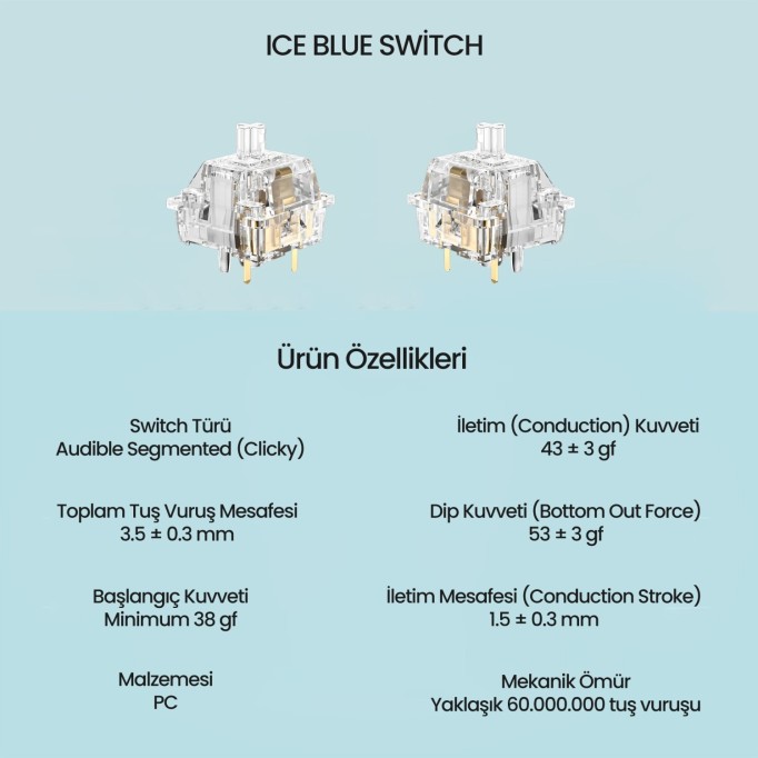 Aula Leobog Ice Blue Clicky Mekanik Switch 100 Adet