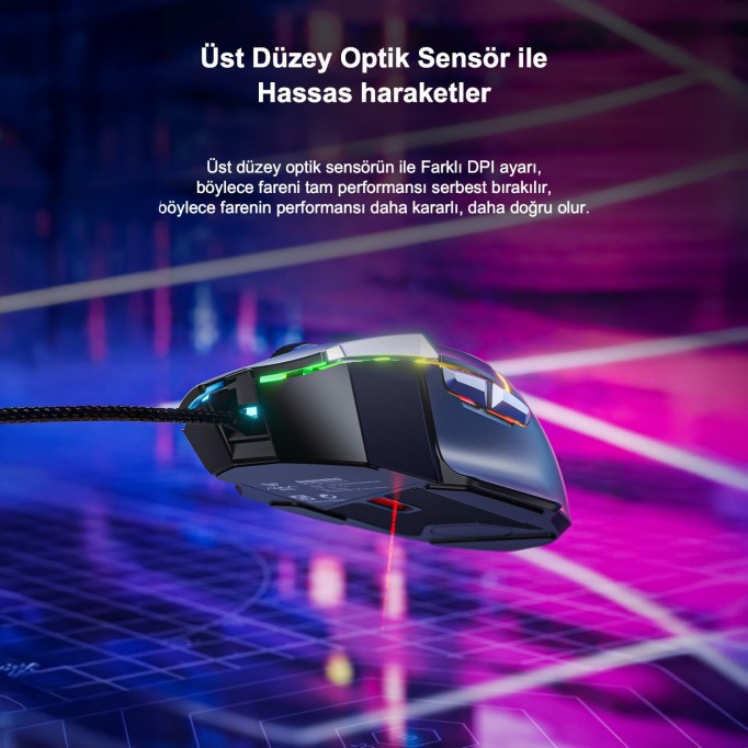 Aula S12 Pro 12800 DPI 8 Tuşlu Makrolu Kablolu Optik Gaming Oyuncu Mouse Siyah
