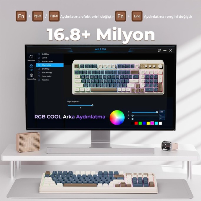 Aula S99 Retro RGB Gaming 3 Modlu Bluetooth/2.4GHz/USB-C Kablosuz Makrolu Türkçe Q Klavye Lacivert