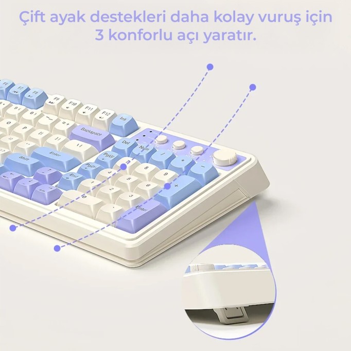 Aula S99 Retro RGB Gaming 3 Modlu Bluetooth/2.4GHz/USB-C Kablosuz Makrolu Türkçe Q Klavye Yeşil