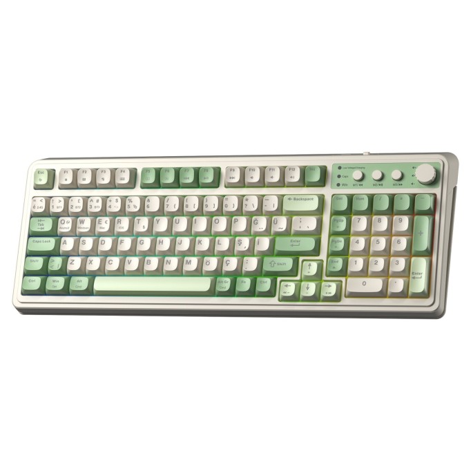 Aula S99 Retro RGB Gaming 3 Modlu Bluetooth/2.4GHz/USB-C Kablosuz Makrolu Türkçe Q Klavye Yeşil
