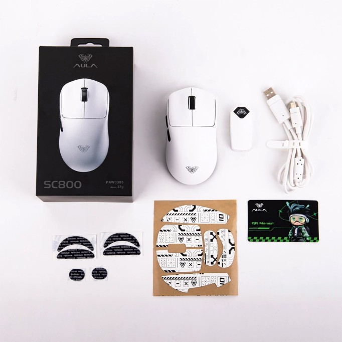Aula SC800 LightWeight PAW3395 Sensör 26000 DPI 8000Hz Kablolu ve Kablosuz Gaming Oyuncu Mouse Beyaz