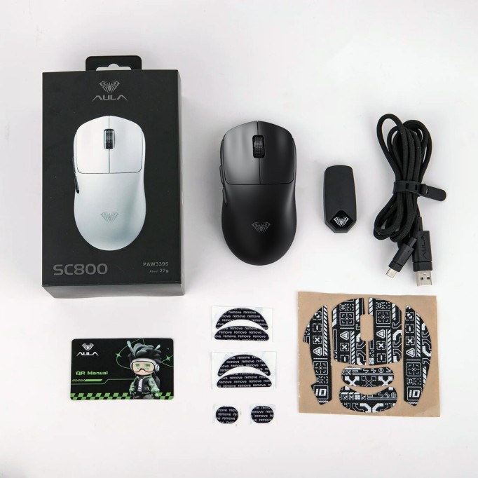 Aula SC800 LightWeight PAW3395 Sensör 26000 DPI 8000Hz Kablolu ve Kablosuz Gaming Oyuncu Mouse Siyah