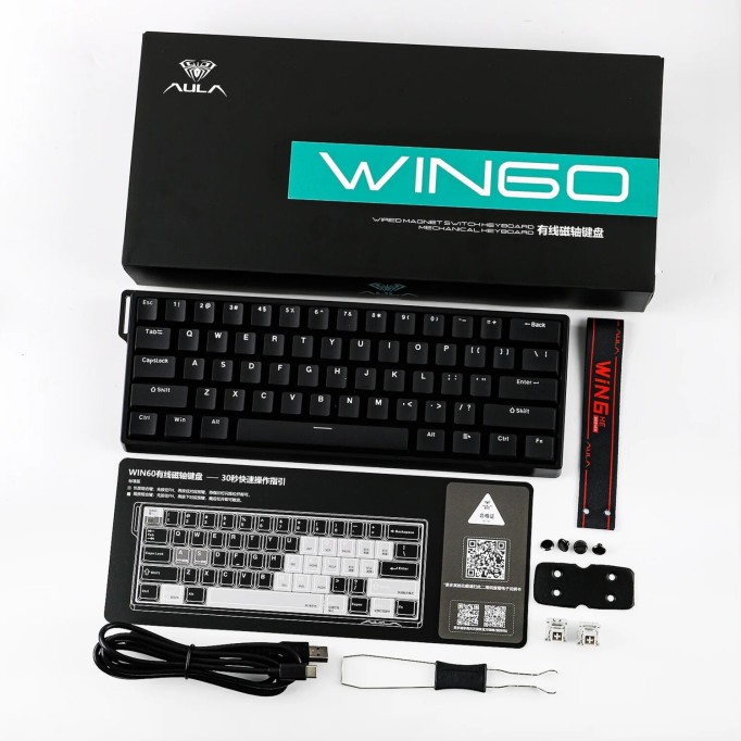 Aula Win60 HE Manyetik Klavye Rapid Trigger GrayWood Swtich 8000Hz RGB TKL Hot Swap Oyuncu Klavyesi Siyah