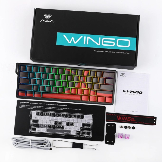 Aula Win60 He Max Manyetik Klavye Rapid Trigger Wing Chun Switch 8000Hz RGB TKL Hot Swap Oyuncu Klavyesi Kırmızı