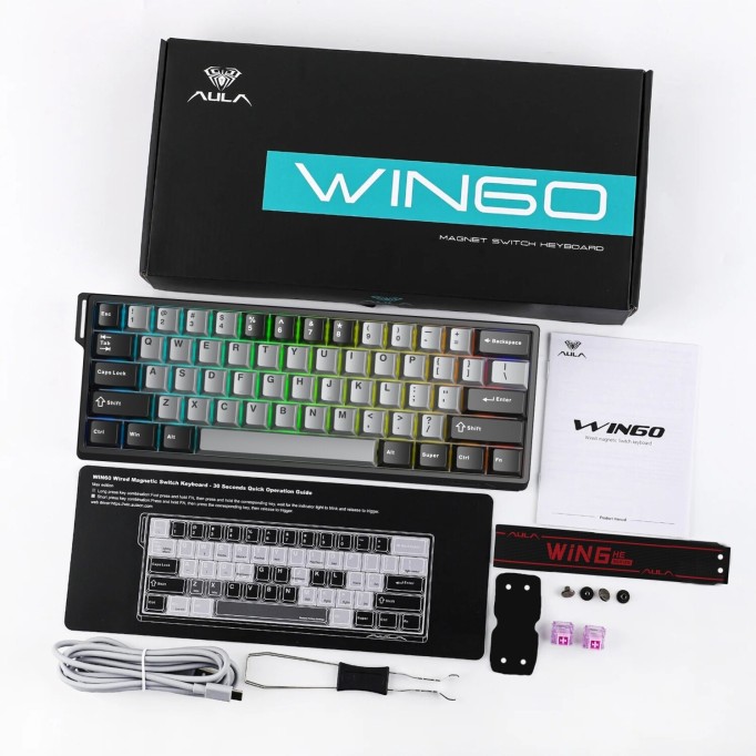 Aula Win60 He Pro Manyetik Klavye Rapid Trigger Xingyi Switch 8000Hz RGB TKL Hot Swap Oyuncu Klavyesi Gri