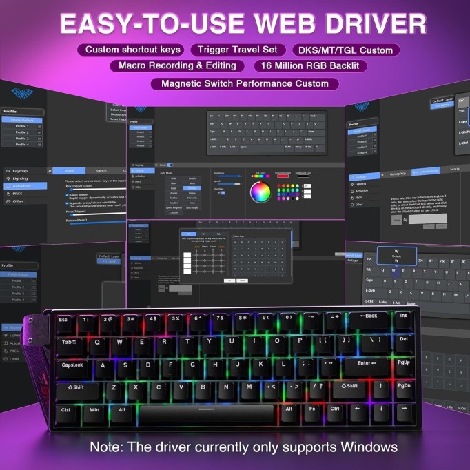 Aula Win68 HE Manyetik Klavye Rapid Trigger GrayWood Swtich 8000Hz RGB TKL Hot Swap Oyuncu Klavyesi Siyah