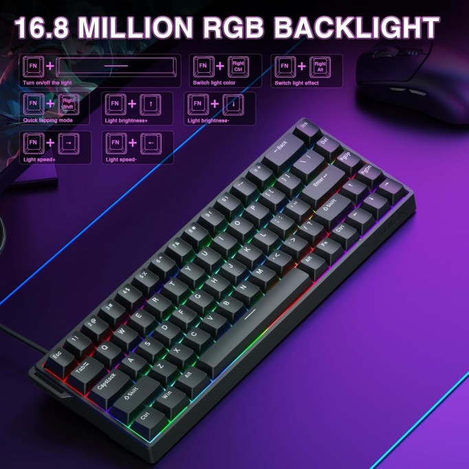 Aula Win68 HE Manyetik Klavye Rapid Trigger GrayWood Swtich 8000Hz RGB TKL Hot Swap Oyuncu Klavyesi Siyah
