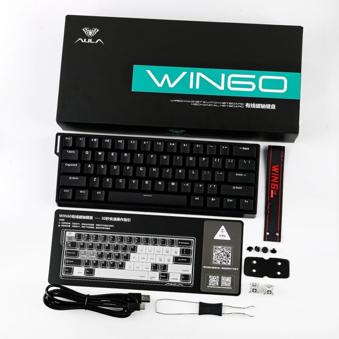 Aula Win68 HE Manyetik Klavye Rapid Trigger GrayWood Swtich 8000Hz RGB TKL Hot Swap Oyuncu Klavyesi Siyah