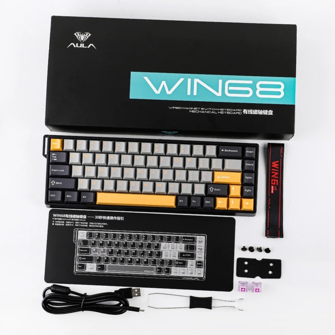 Aula Win68 He Max Manyetik Klavye Rapid Trigger Wing Chun Switch 8000Hz RGB TKL Hot Swap Oyuncu Klavyesi Sarı