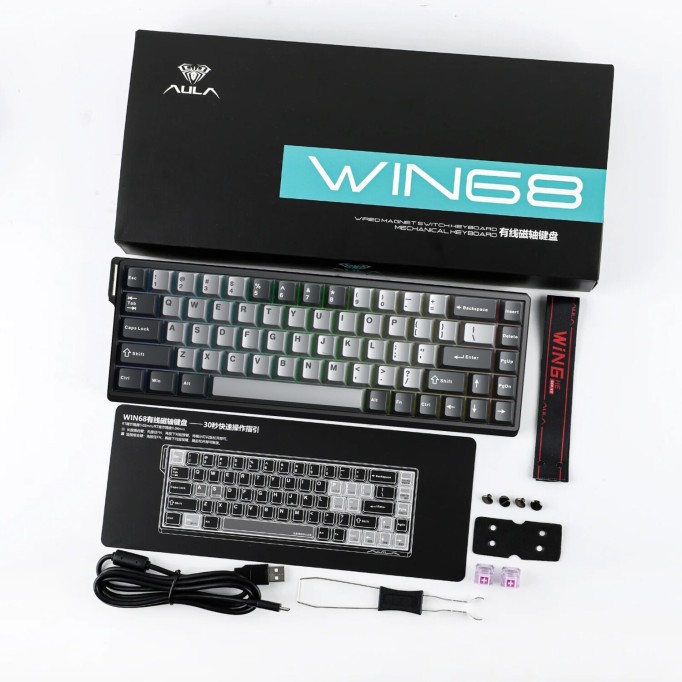 Aula Win68 He Pro Manyetik Klavye Rapid Trigger Xingyi Switch 8000Hz RGB TKL Hot Swap Oyuncu Klavyesi Gri