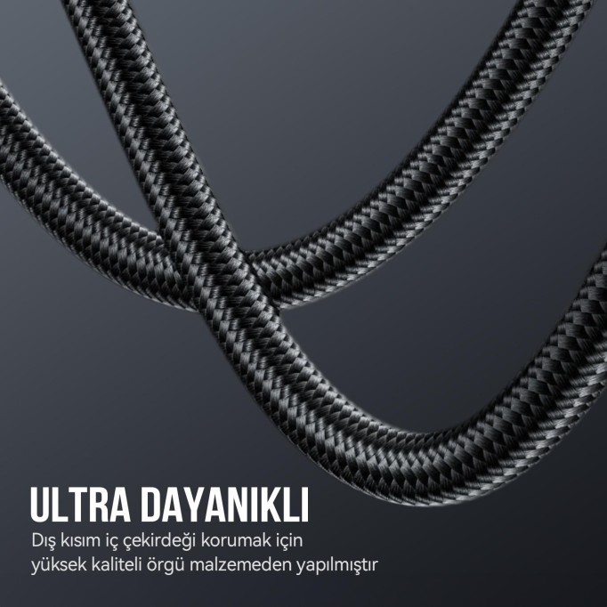 Bix 100W Hi-Speed 20Gbps 4K 60Hz Örgülü Metalik Başlıklı Type-C Şarj Data ve Görüntü Kablosu Koyu Gri 1 Metre