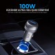 Bix 100W Type-C PD 65W ve USB-A QC 35W PPS Destekli Çift Çıkışlı Mini Araç içi Hızlı Şarj Cihazı Gri