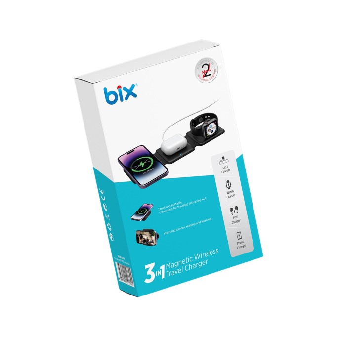 Bix 15W 3’ü 1 Arada iPhone Apple Watch AirPods Uyumlu Katlanabilir Şarj Standı Manyetik Kablosuz Şarj İstasyonu