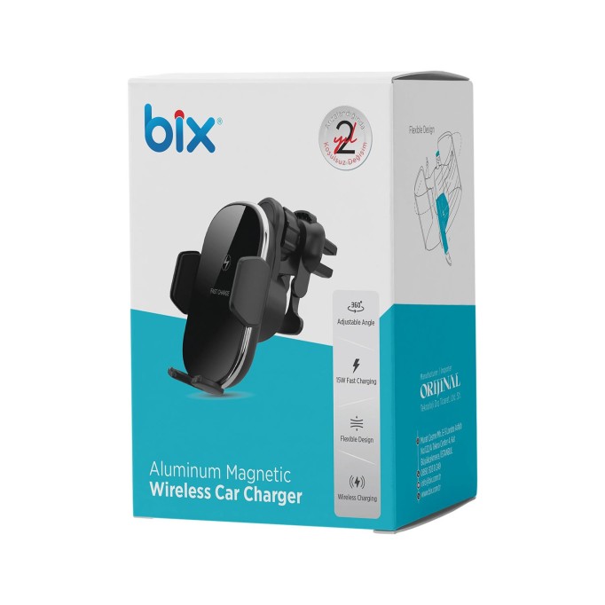 Bix 15W Manyetik Kablosuz Şarj Destekli 360° Ayarlanabilir Araç içi Telefon Tutucu
