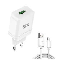 Beyaz Bix 18W QC 3.0 Hızlı Şarj Cihazı ve Micro USB Kablo Beyaz