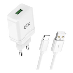 Beyaz Bix 18W QC 3.0 Hızlı Şarj Cihazı ve Type-C USB Kablo Beyaz