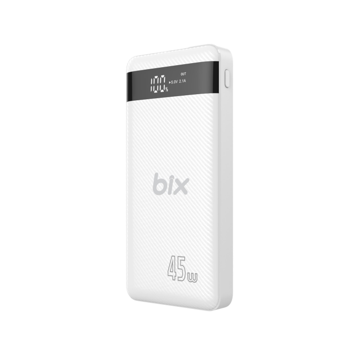 Bix 20000mAh 45W 2*USB ve Type-C Hızlı Şarj Destekli Led Göstergeli Powerbank Beyaz