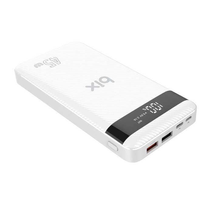 Bix 20000mAh 45W 2*USB ve Type-C Hızlı Şarj Destekli Led Göstergeli Powerbank Beyaz