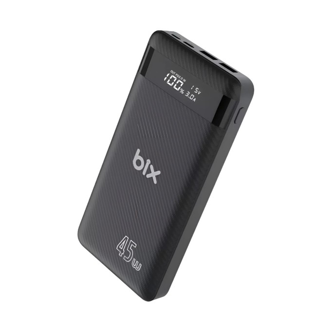 Bix 20000mAh 45W 2*USB ve Type-C Hızlı Şarj Destekli Led Göstergeli Powerbank Siyah