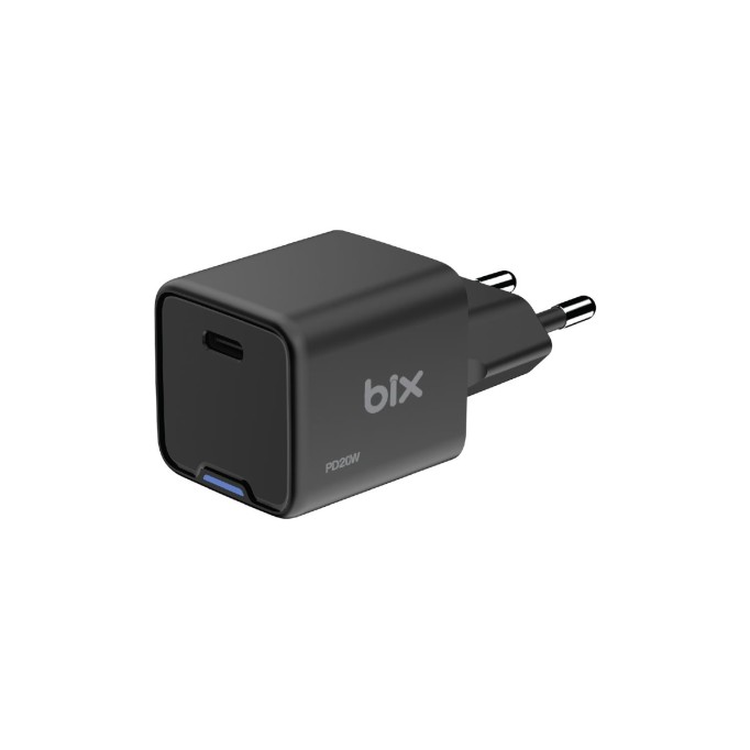 Bix 20W GaN USB-C Hızlı Şarj Adaptörü iPhone, Android ve iPad Uyumlu Type-C PD Şarj Aleti Siyah