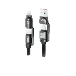 Bix 240W USB-A ve USB-C ve Lightning Çok Fonksiyonlu Askı İpli Premium Örgü 1.5 Metre Yüksek Hızlı Şarj ve Veri Kablosu Mavi