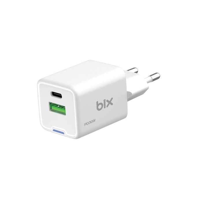 Bix 30W GaN USB-C + USB-A Hızlı Şarj Adaptörü iPhone, Android ve iPad Uyumlu Type-C PD PPS Şarj Aleti Beyaz