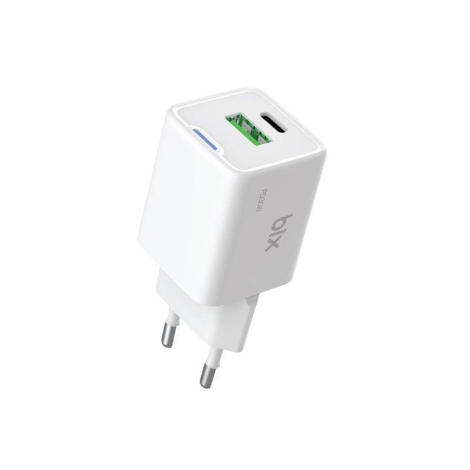 Bix 30W GaN USB-C + USB-A Hızlı Şarj Adaptörü iPhone, Android ve iPad Uyumlu Type-C PD PPS Şarj Aleti Beyaz