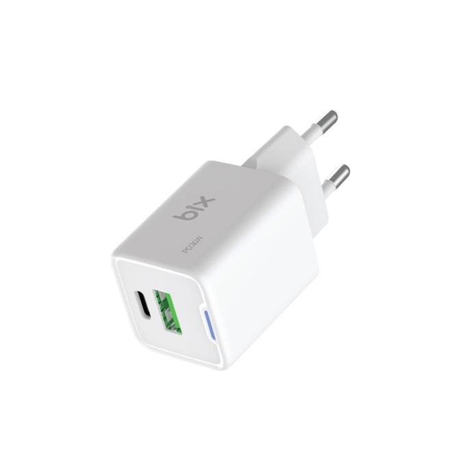 Bix 30W GaN USB-C + USB-A Hızlı Şarj Adaptörü iPhone, Android ve iPad Uyumlu Type-C PD PPS Şarj Aleti Beyaz