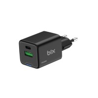 Bix 30W GaN USB-C + USB-A Hızlı Şarj Adaptörü iPhone, Android ve iPad Uyumlu Type-C PD PPS Şarj Aleti Siyah