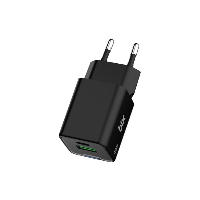 Bix 30W GaN USB-C + USB-A Hızlı Şarj Adaptörü iPhone, Android ve iPad Uyumlu Type-C PD PPS Şarj Aleti Siyah