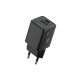 Bix 30W GaN USB-C + USB-A Hızlı Şarj Adaptörü iPhone, Android ve iPad Uyumlu Type-C PD PPS Şarj Aleti Siyah