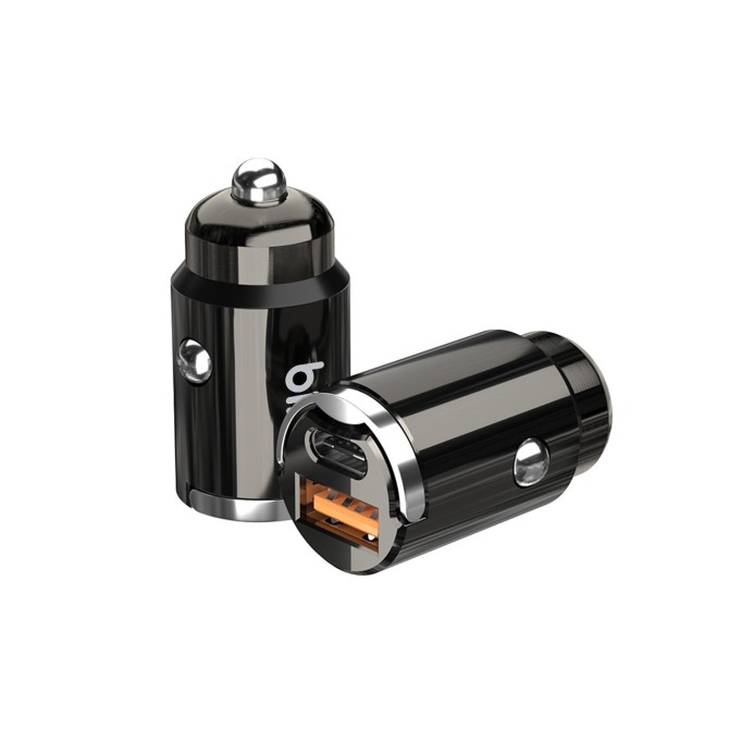 Bix 45W Type-C PD ve USB-A QC 3.0 18W Çift Çıkışlı Mini Metal Araç Şarj Cihazı Siyah