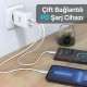 Bix 50W USB-C Çift Portlu Hızlı Şarj Adaptörü iPhone, Android ve iPad Uyumlu Type-C PD Şarj Aleti