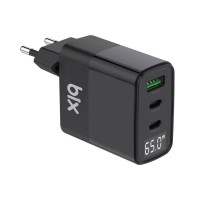 Bix 65W USB Type-C QC 4.0 PD 3.0 LED Göstergeli Gan 3 Portlu Hızlı Şarj Cihazı