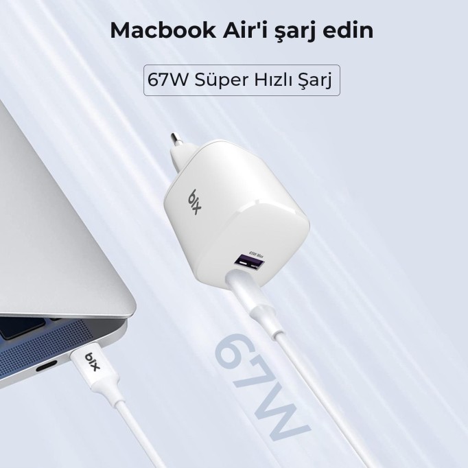 Bix 67W SuperVooc 2.0 GaN USB ve Type-C PD Hızlı Şarj Cihazı